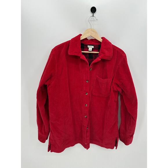 L.L. Bean Button Down Corduroy Jacket Women Medium Red Plaid Interior Cotton - Picture 1 of 7